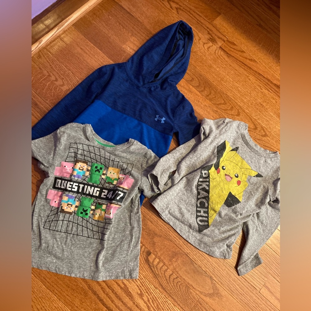 Lot of 3 Sizes 3t /4 shirts Pikachu Minecraft/ Under armor